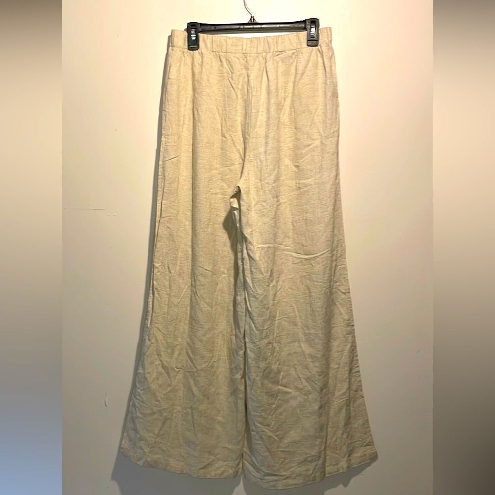 SHEIN- NWT Linen Blend Vcay Wide Leg Full Side Slit Beach Vacation Pants Size L - Picture 2 of 7